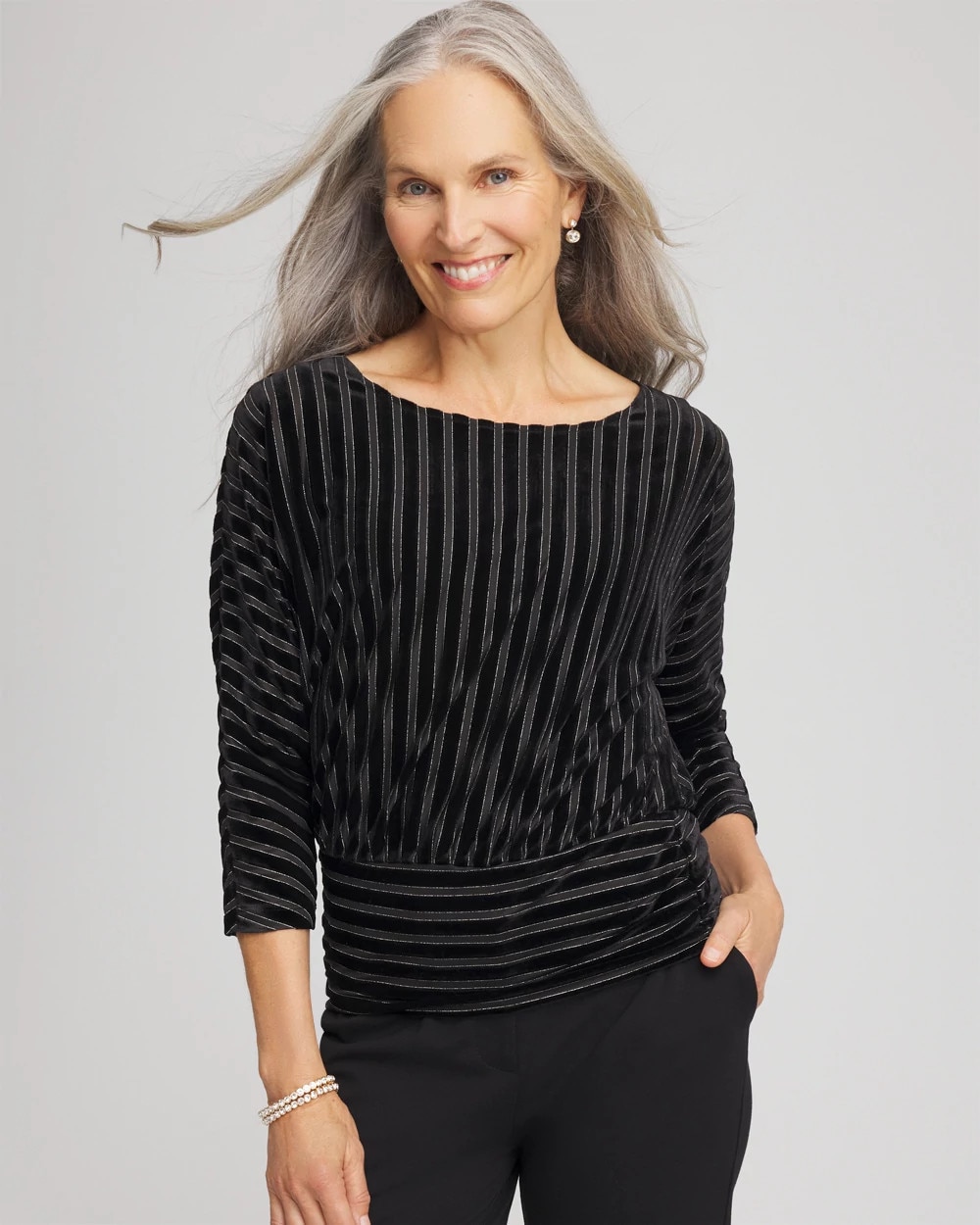 Velvet Burnout Stripe Banded-Bottom Top | Chico's